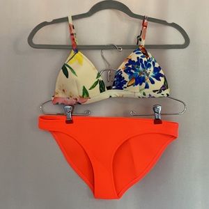 triangl swimwear Floral Triangle Top with Neon Orange Bikini Bottoms